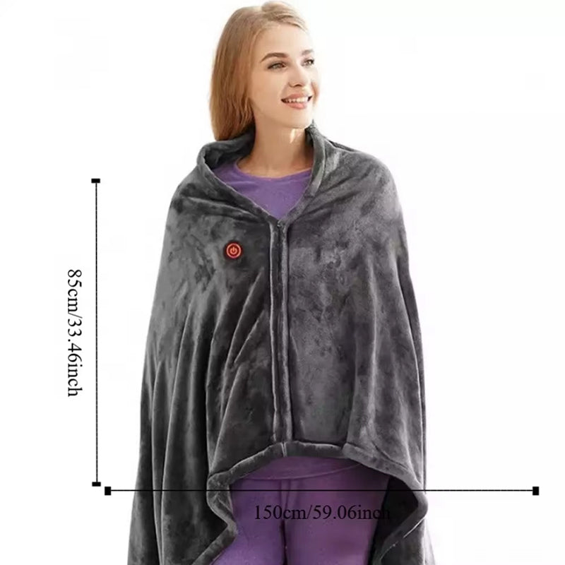 Coral Velvet Heated Blanket Shawl – USB Fast Heating, 3 Levels, 8 Heating Areas, Wearable Heating Mat for Home