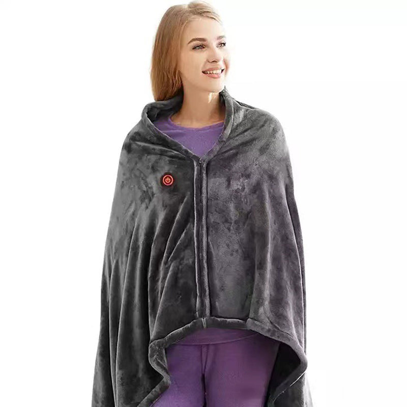 Coral Velvet Heated Blanket Shawl – USB Fast Heating, 3 Levels, 8 Heating Areas, Wearable Heating Mat for Home